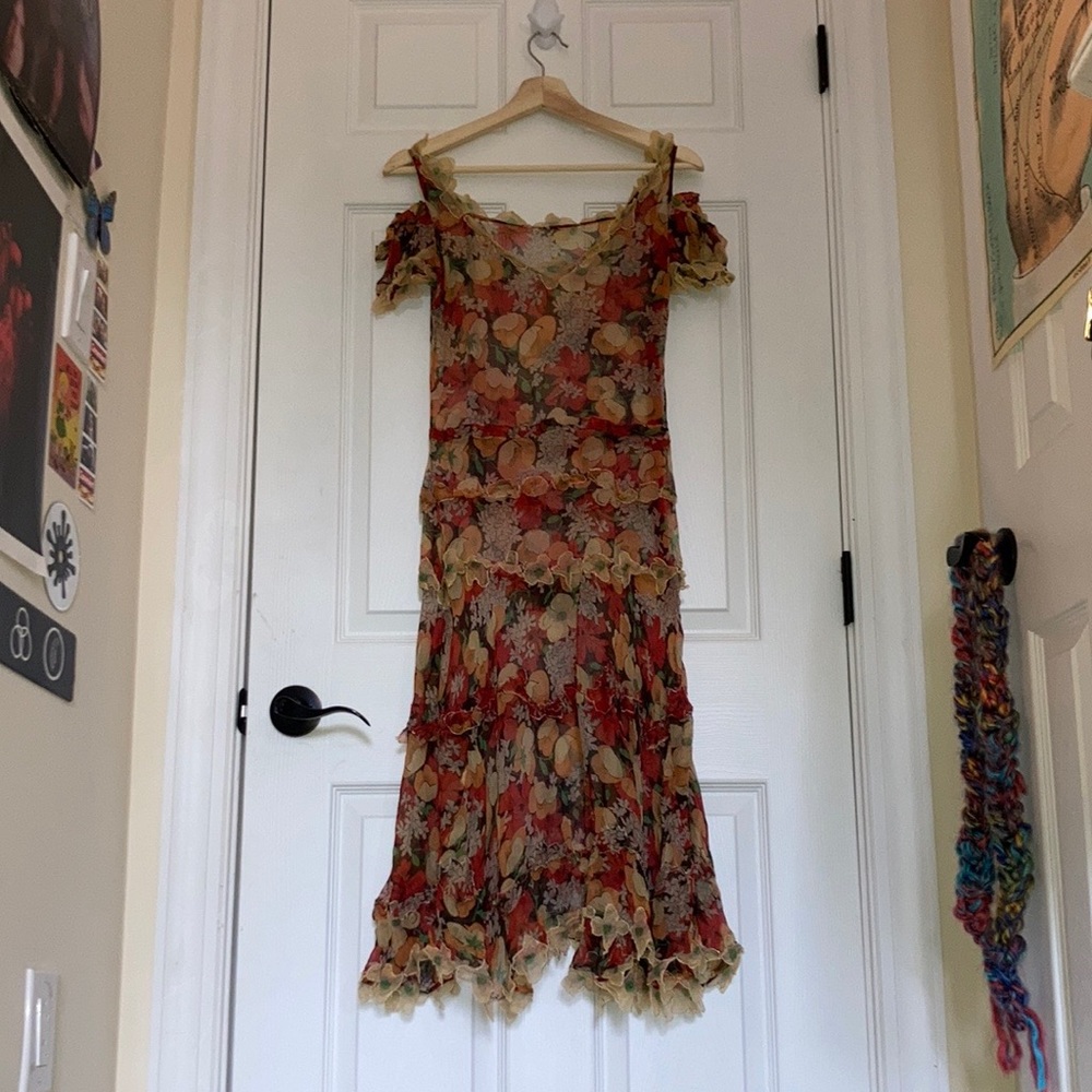 sheer floral off the shoulder dress